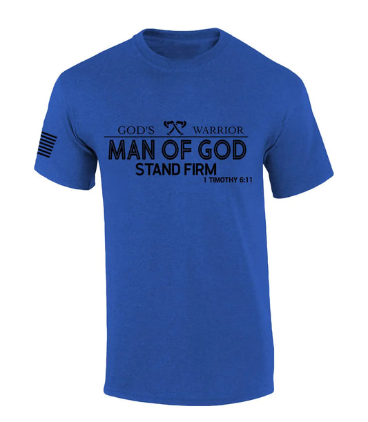 Trenz Shirt Company Gods Warrior Man of God Stand Firm Bible Scripture Mens Christian Tshirt Jesus Cross Short Sleeve T-Shirt Heather Royal Medium
